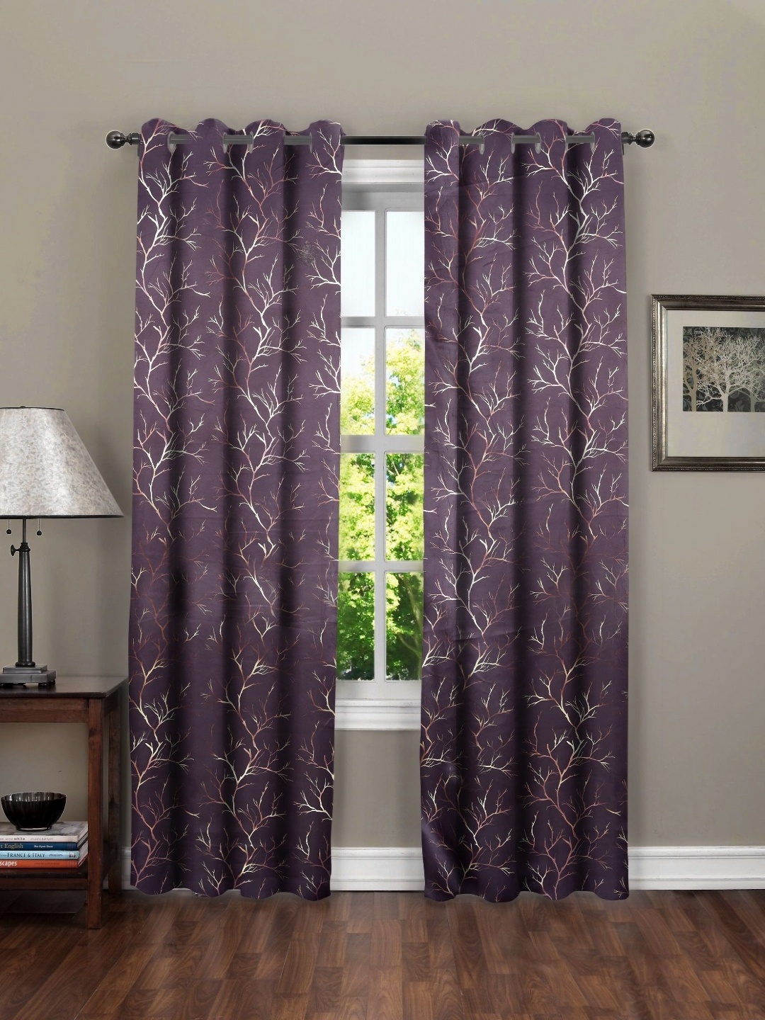 

RRC Lavender Set of 2 Floral Black Out Long Door Curtain