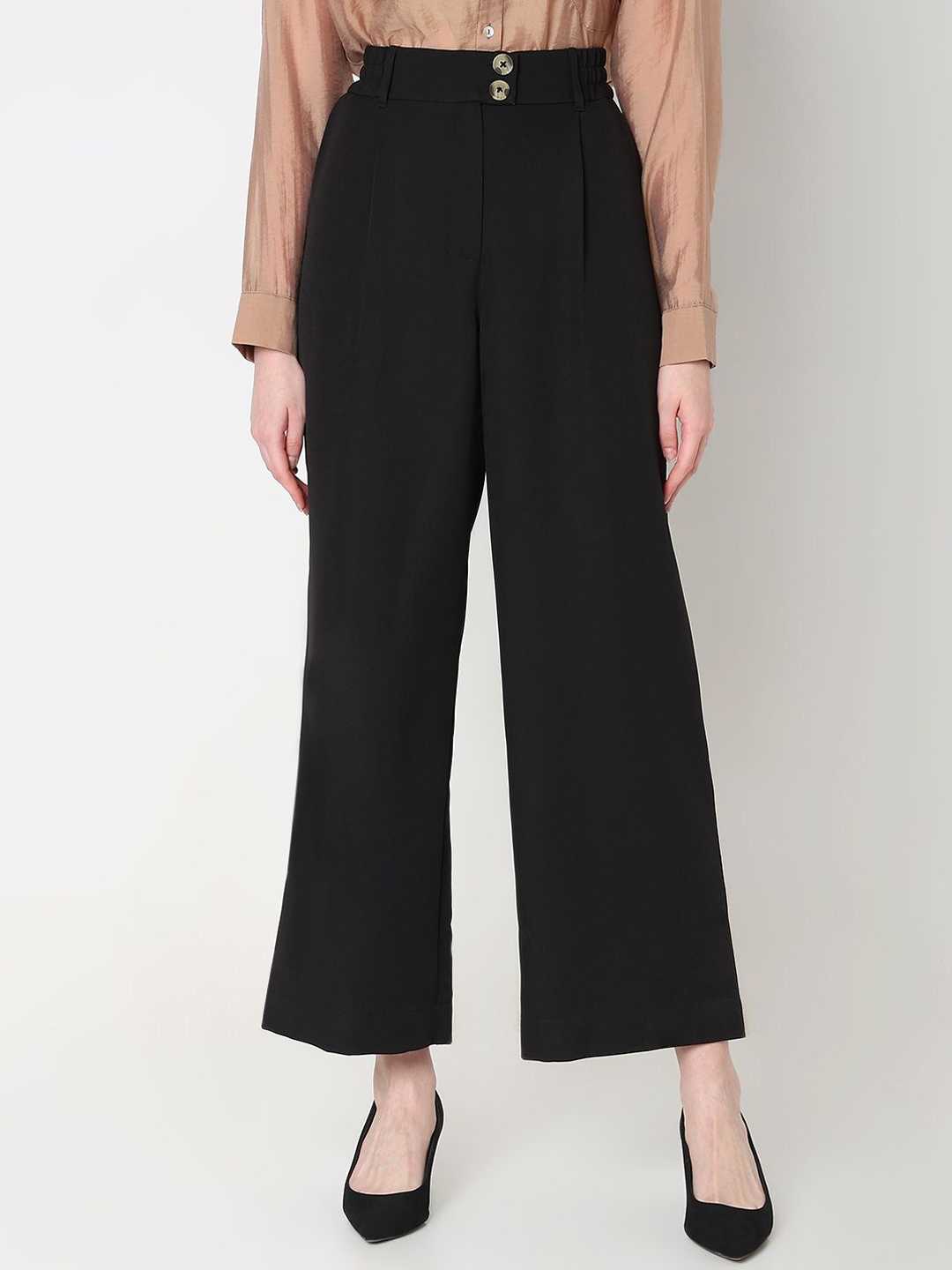 

Vero Moda Women Solid Straight Fit Mid-Rise Parallel Trousers, Black