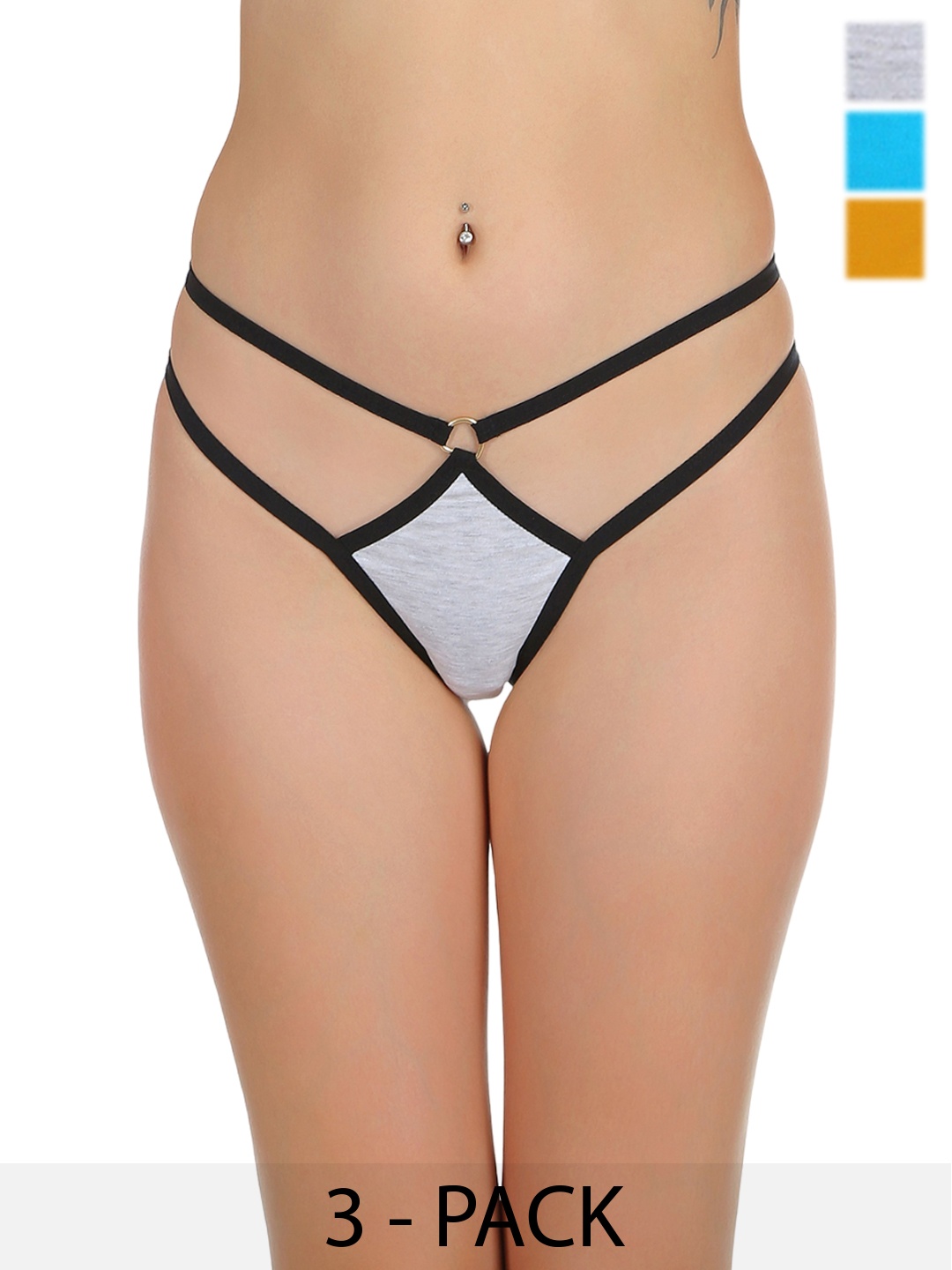 

SELFCARE Women Pack Of 3 Thong Briefs, Grey
