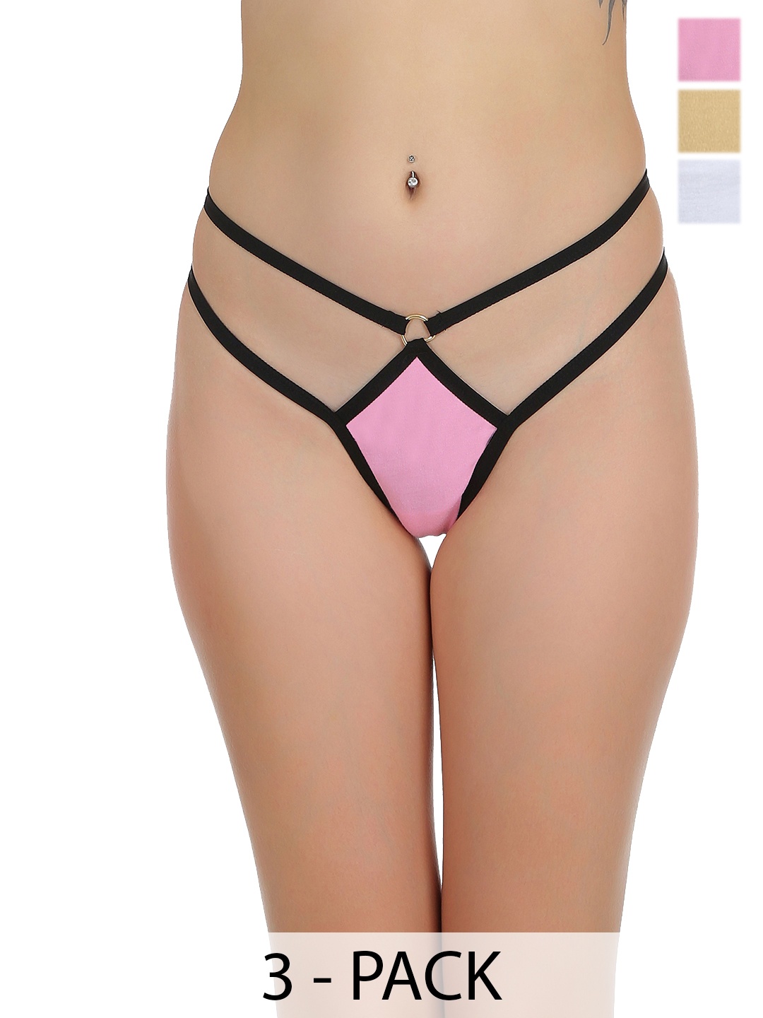 

SELFCARE Women Pack Of 3 Low Rise Thong Briefs, Beige