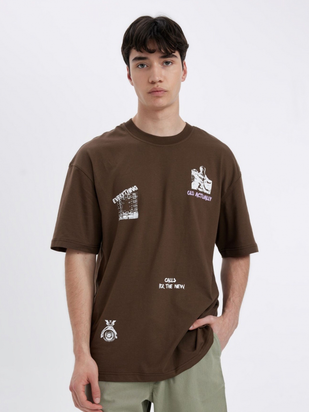 

DeFacto Girls Graphic Printed Round Neck Cotton T-Shirt, Brown