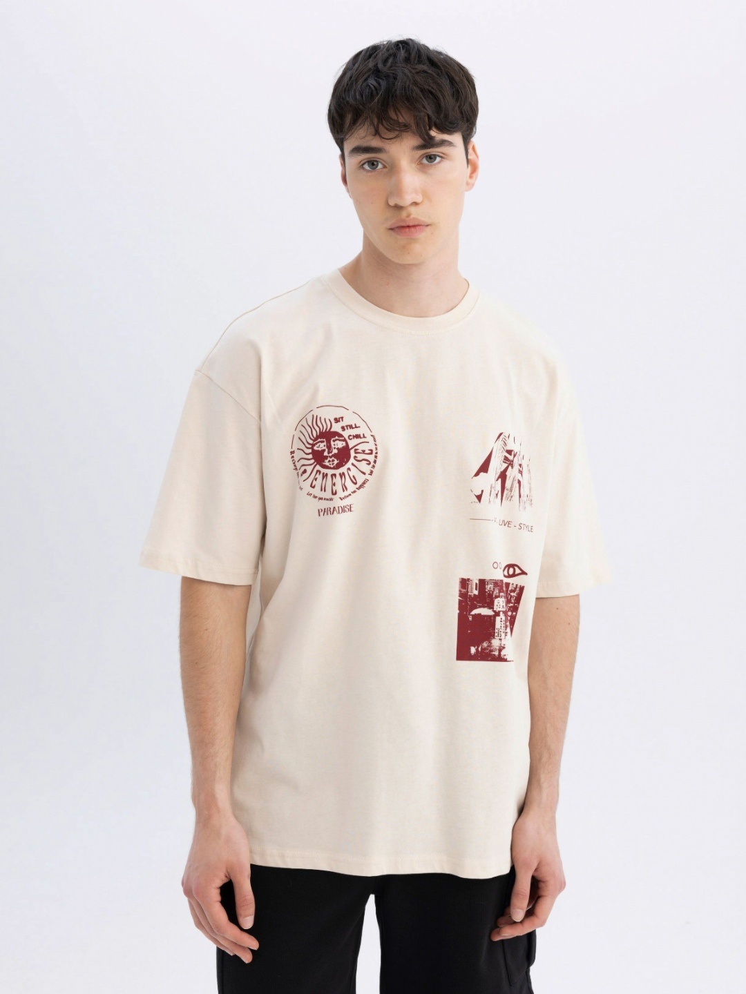 

DeFacto Girls Graphic Printed Round Neck Cotton T-Shirt, Beige