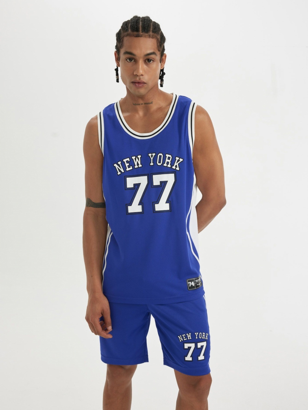 DeFacto Men Typography Graphic Printed Round Neck Polyester T-Shirt, Blue