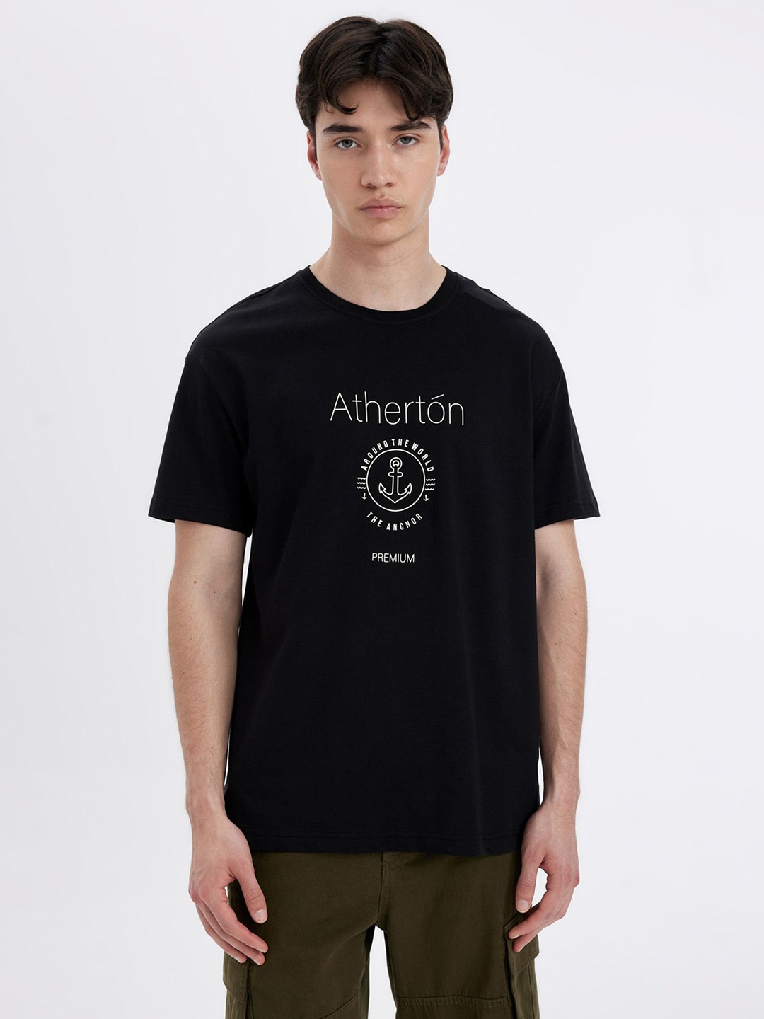 

DeFacto Men Printed Round Neck Cotton T-Shirt, Black