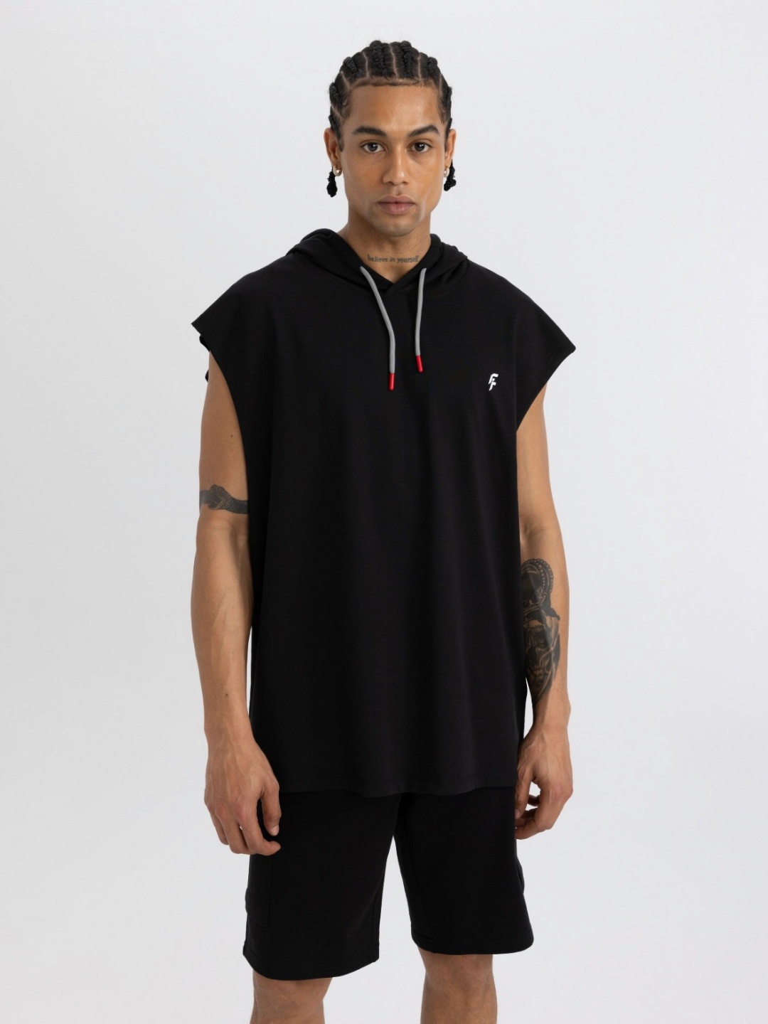DeFacto Men Printed Hood Cotton T-Shirt, Black