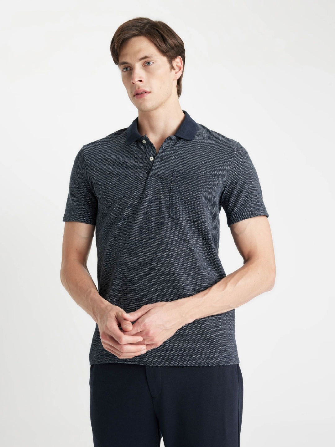 

DeFacto Men Solid Polo Collar Polyester T-Shirt, Grey