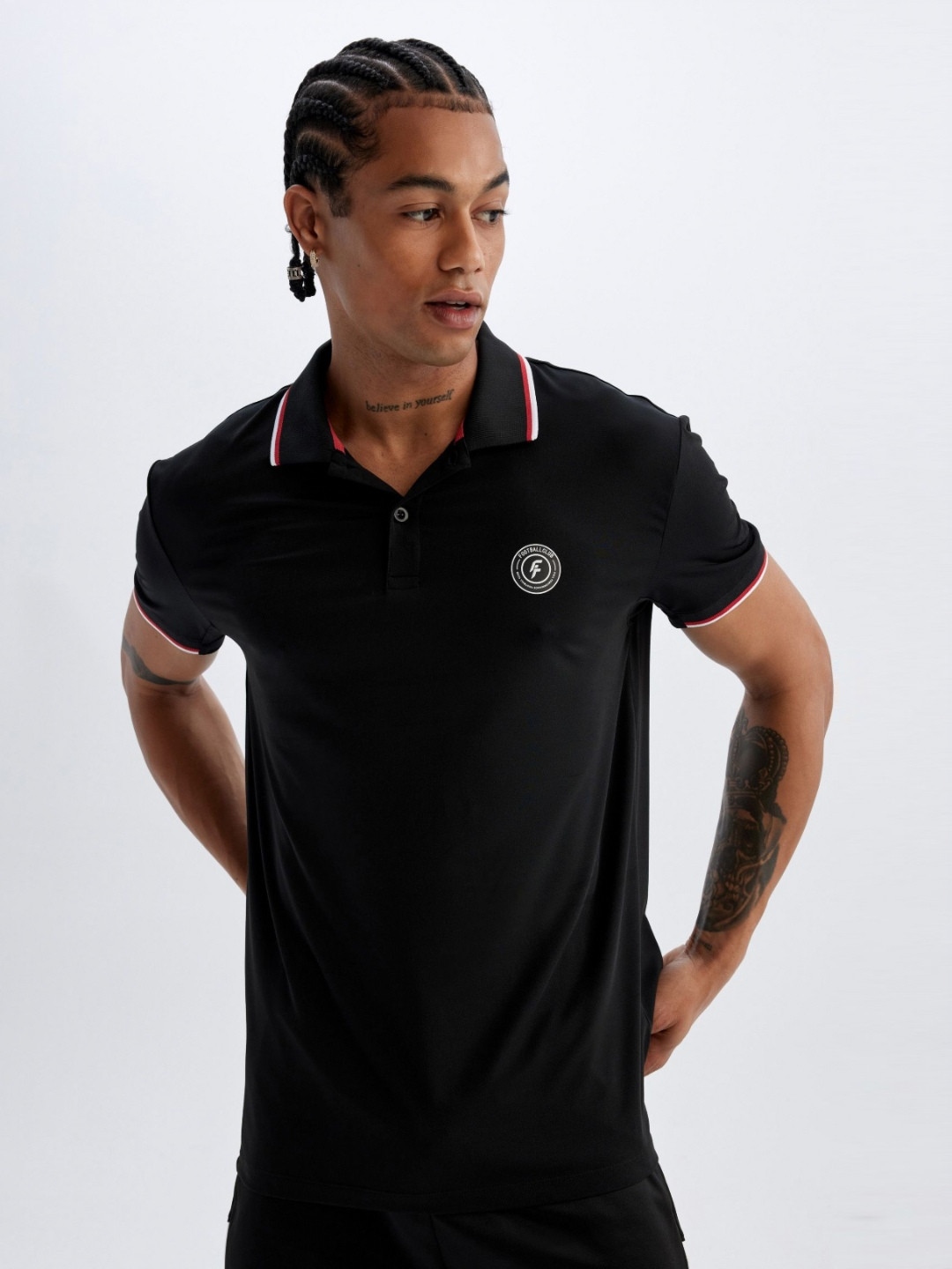 

DeFacto Men Solid Polo Collar Polyester T-Shirt, Black