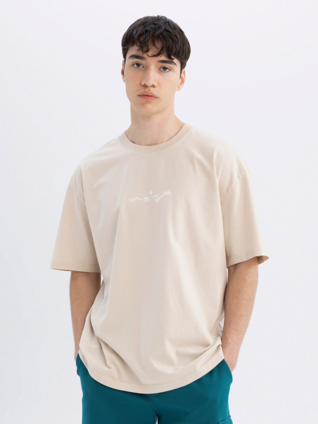 

DeFacto Men Printed Round Neck Cotton T-Shirt, White
