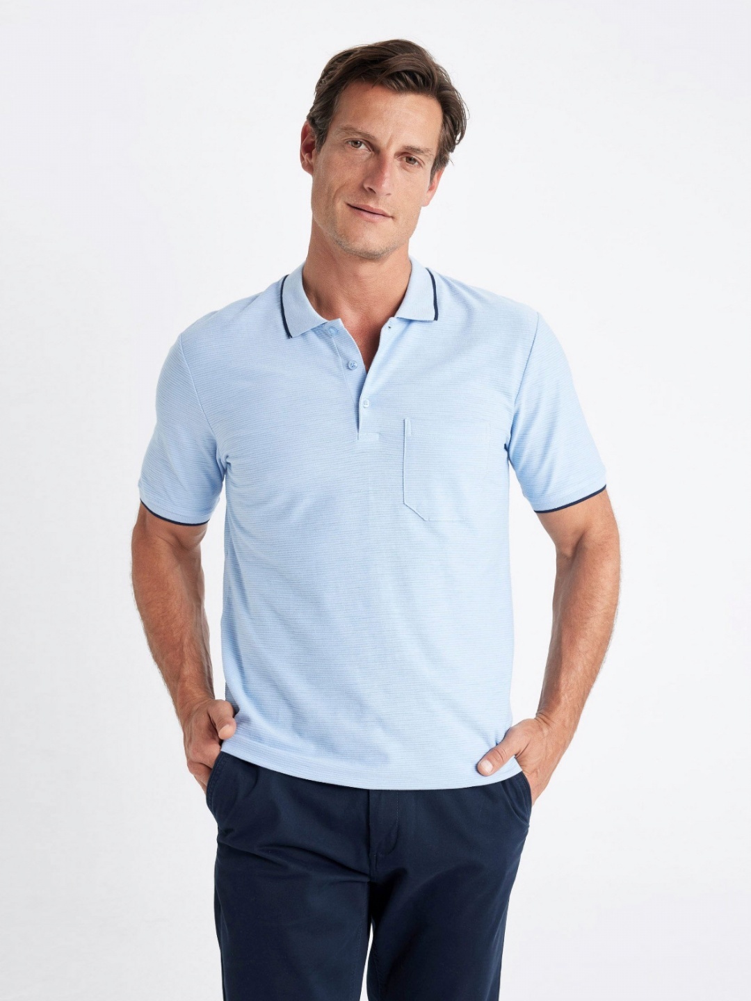

DeFacto Men Solid Polo Collar Cotton T-Shirt, Blue