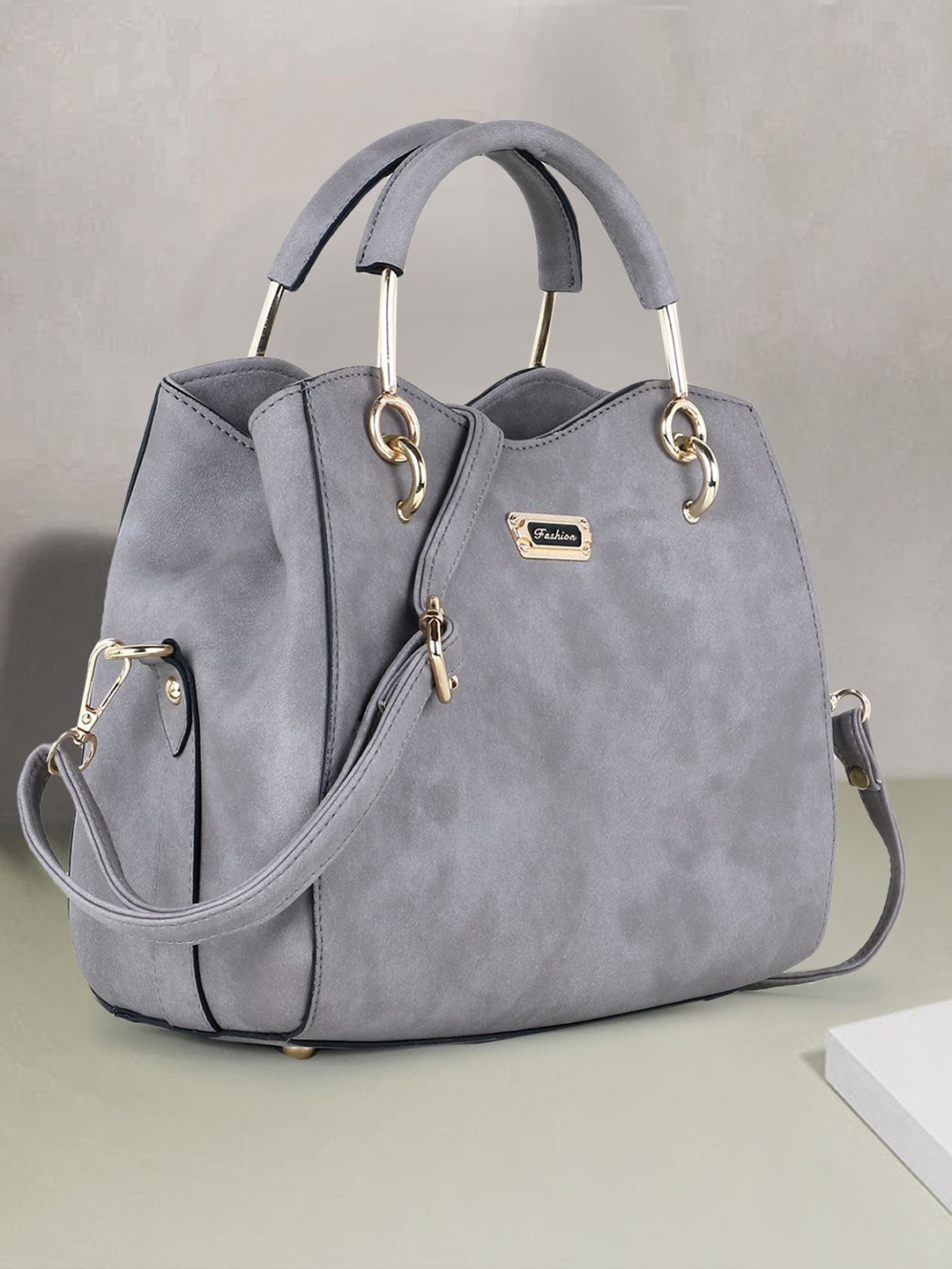 

WOMEN MARKS PU Solid Structured Handheld Bag with Tasselled, Grey