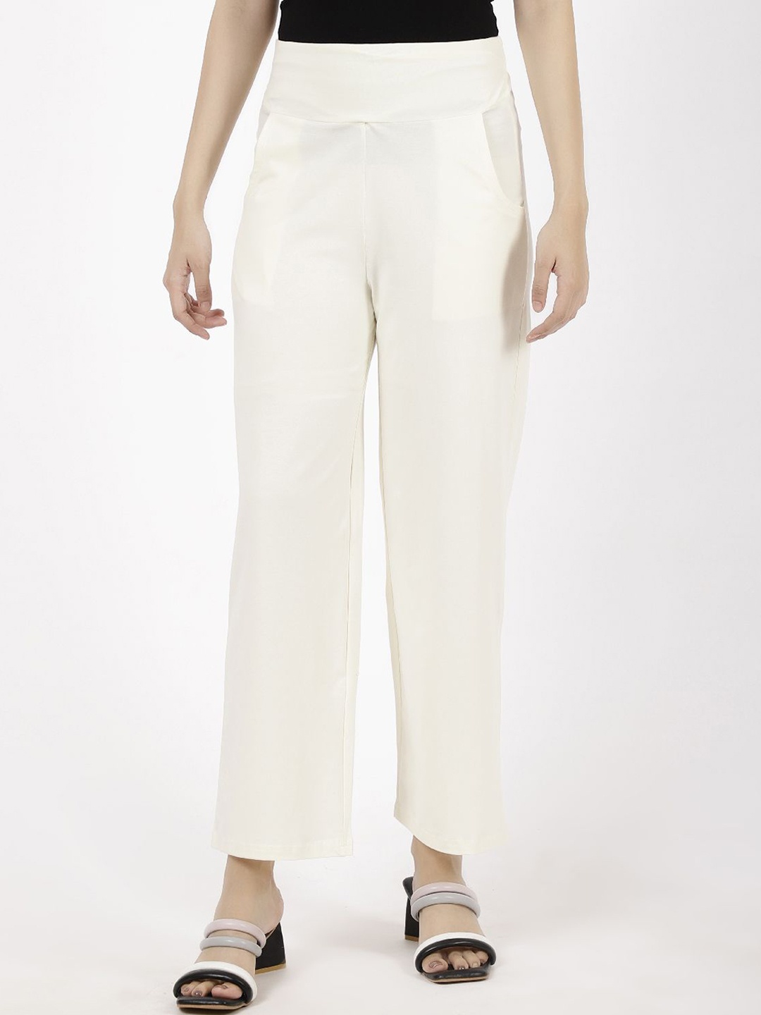 

SPIFFY Women Smart Loose Fit High-Rise Trousers, Off white