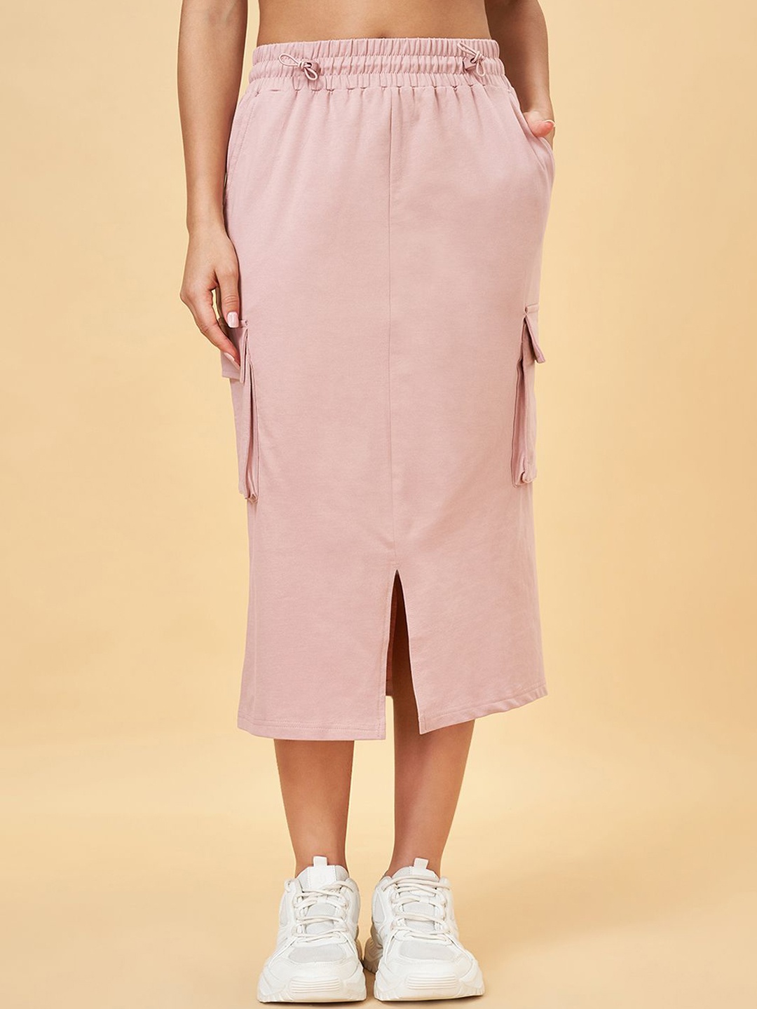 

Ajile by Pantaloons Pure Cotton Pencil Type Midi Skirts, Rose