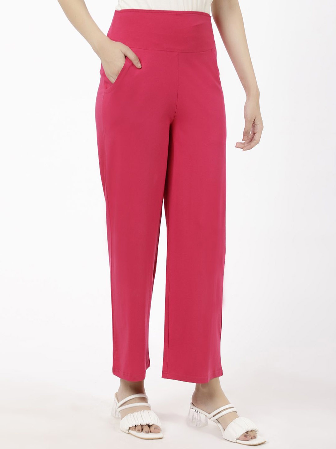 

SPIFFY Women Smart Loose Fit High-Rise Trousers, Fuchsia