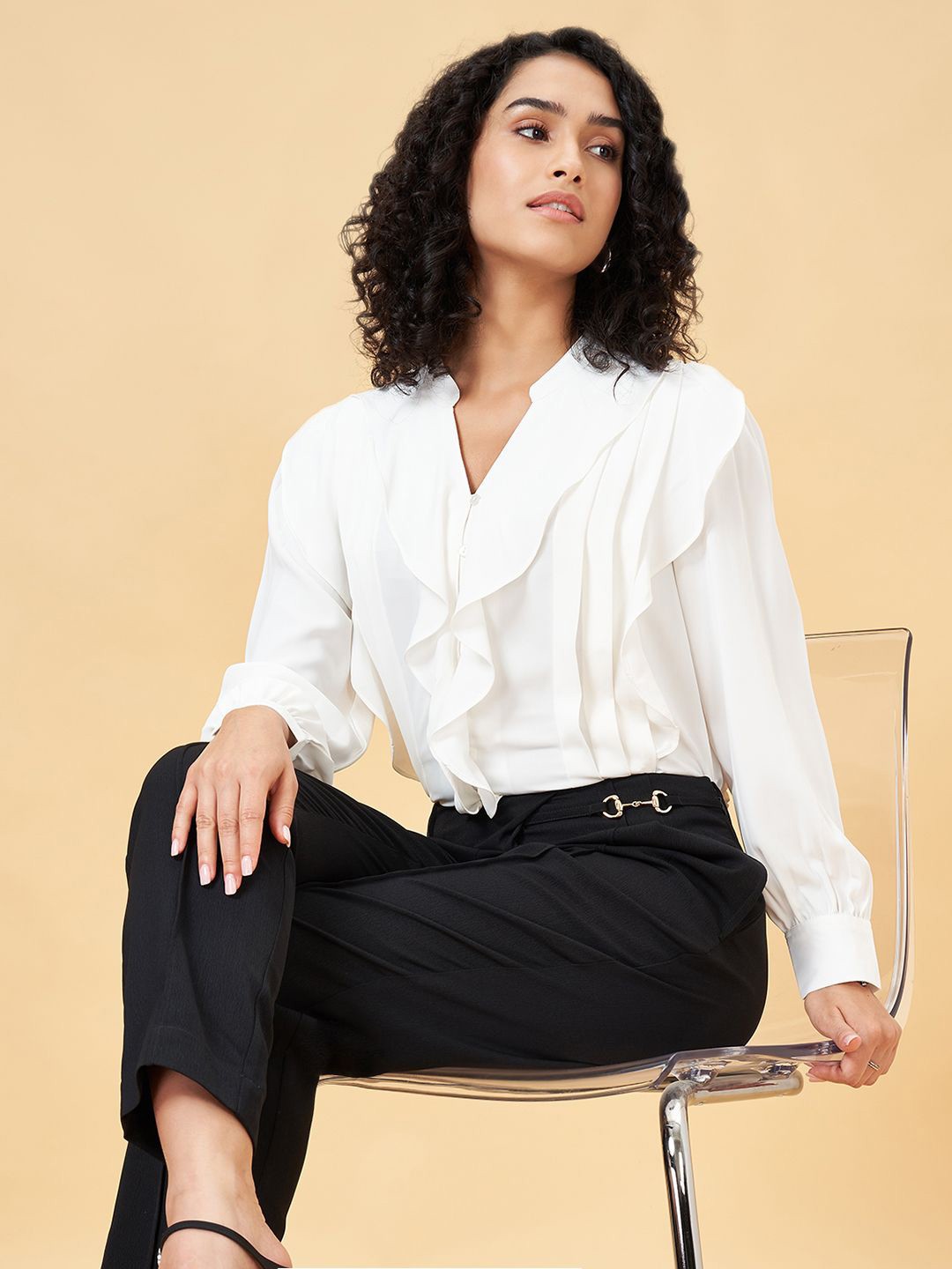 

Annabelle by Pantaloons Mandarin Collar Top, Off white