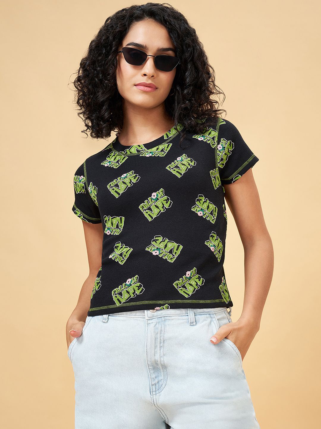 

People Print Top, Black