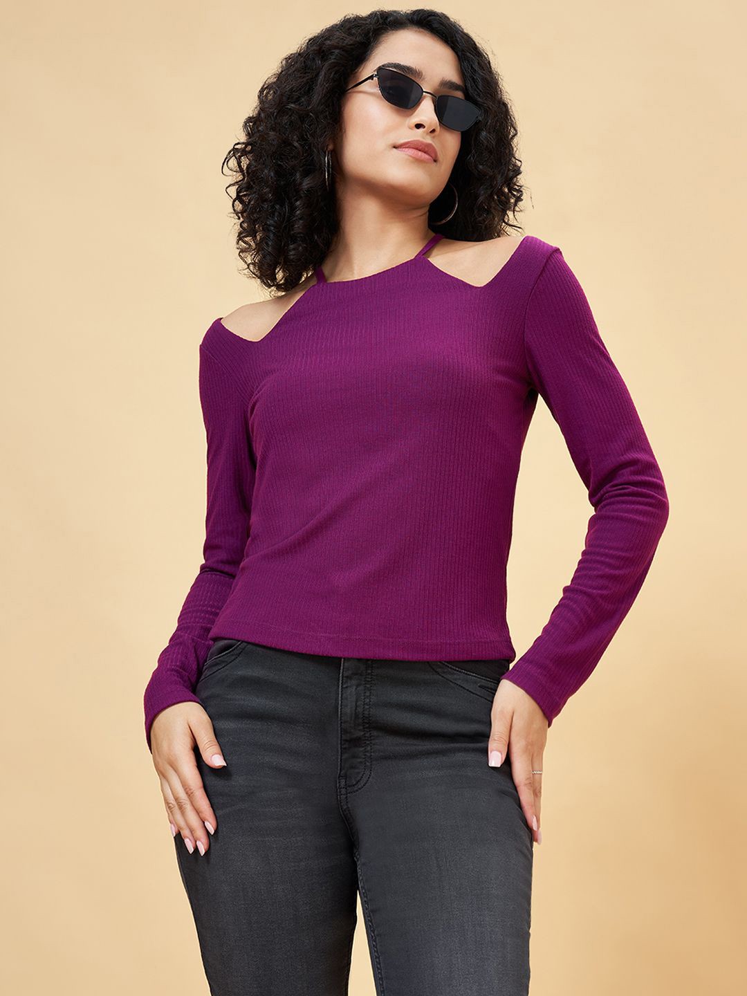 

SF JEANS by Pantaloons Cold-Shoulder Top, Purple