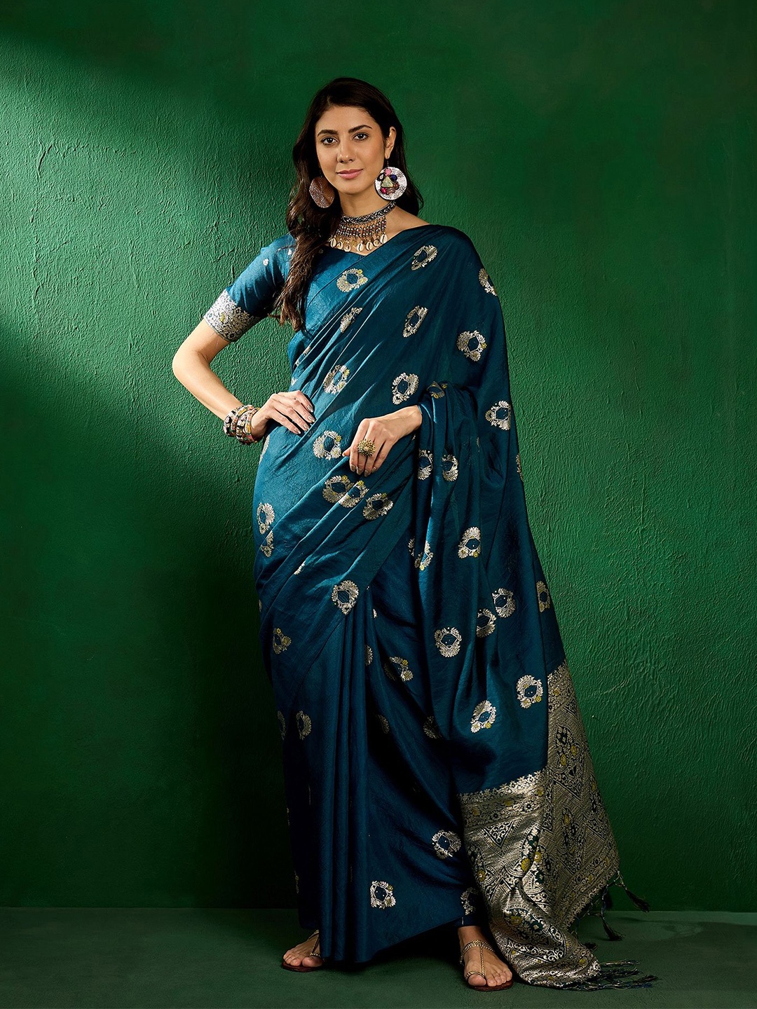 

LeeliPeeri Designer Woven Design Zari Saree, Teal