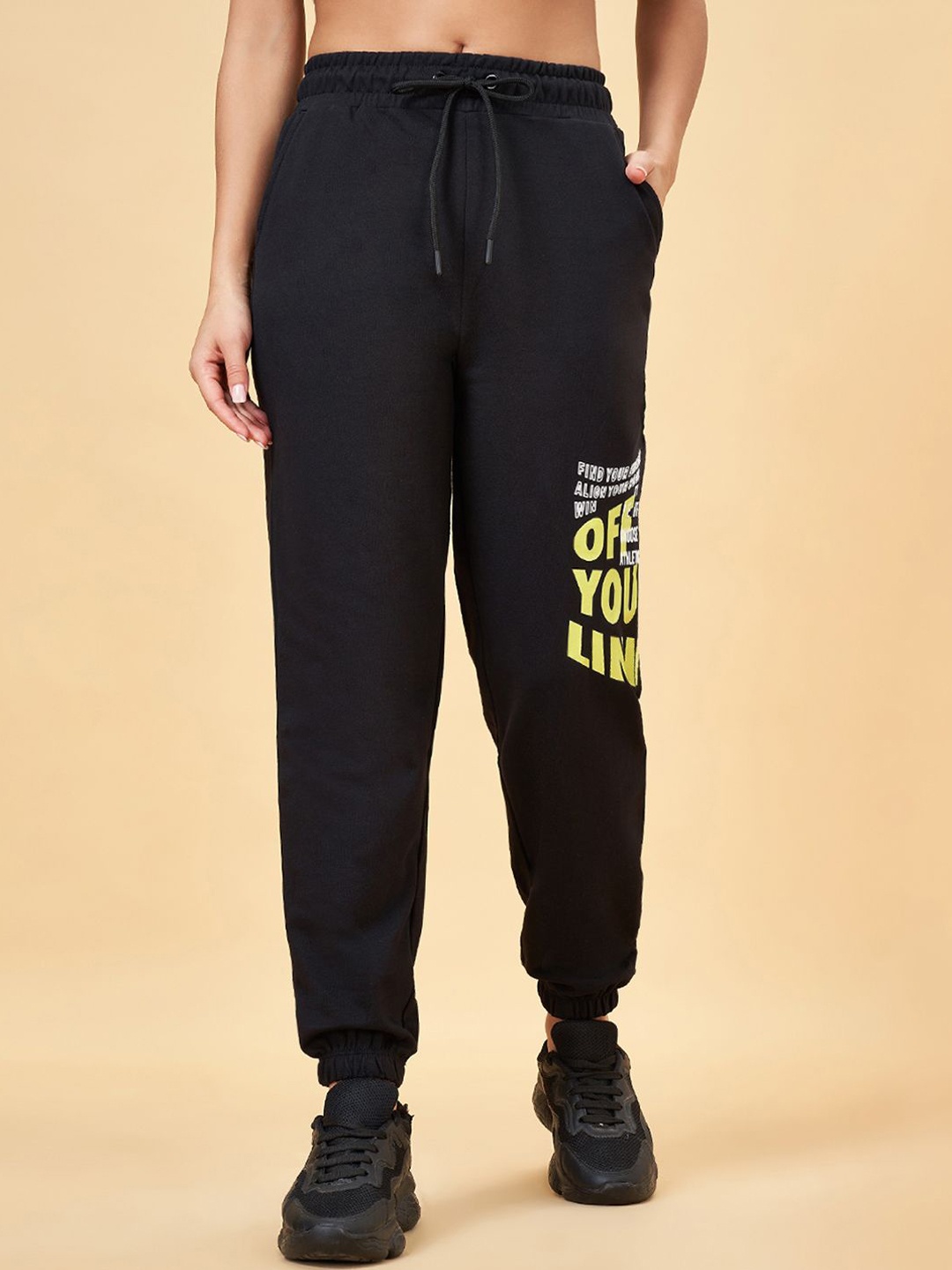 

Ajile by Pantaloons Women Mid-Rise Cotton Joggers, Black