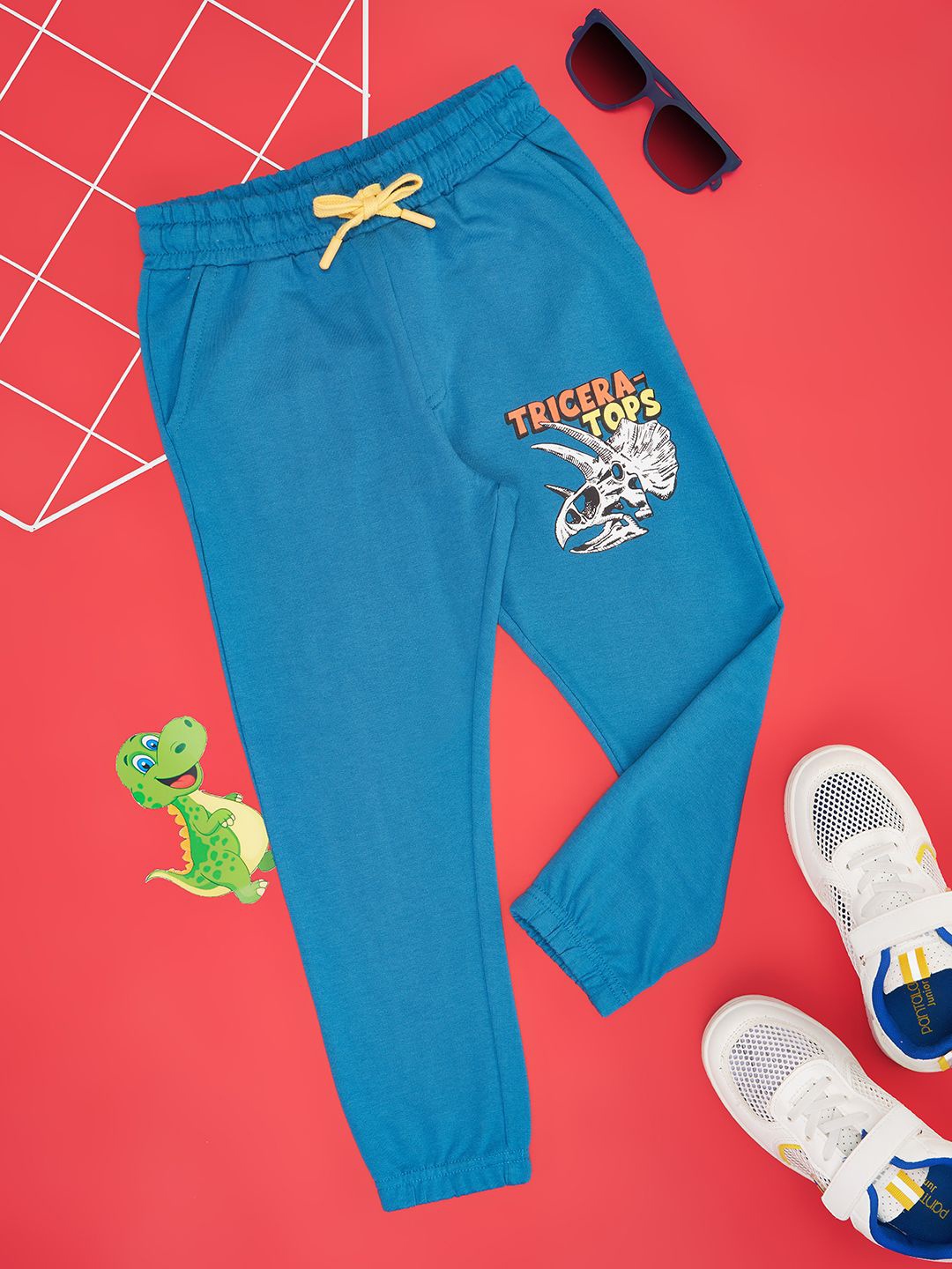 

Pantaloons Junior Boys Printed Pure Cotton Mid Rise Joggers, Blue