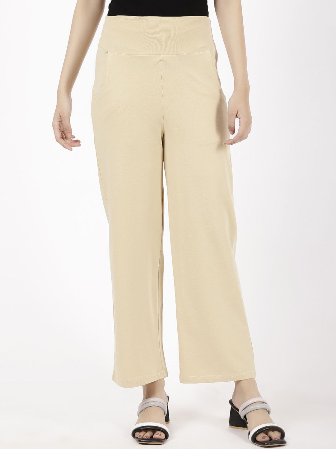 

SPIFFY Women Smart Loose Fit High-Rise Trousers, Nude