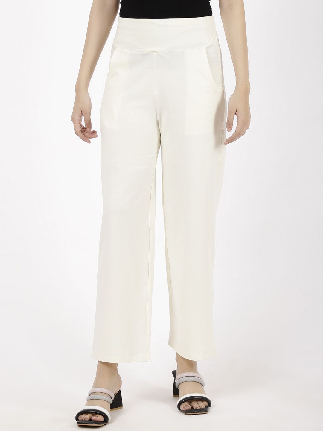 

SPIFFY Women Smart Loose Fit High-Rise Trouser, Off white