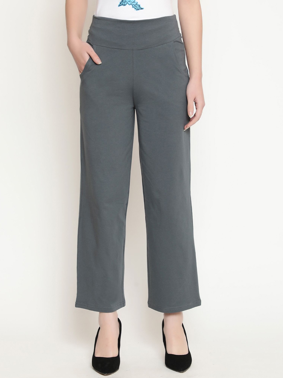 

SPIFFY Women Smart Loose Fit High-Rise Trouser, Grey