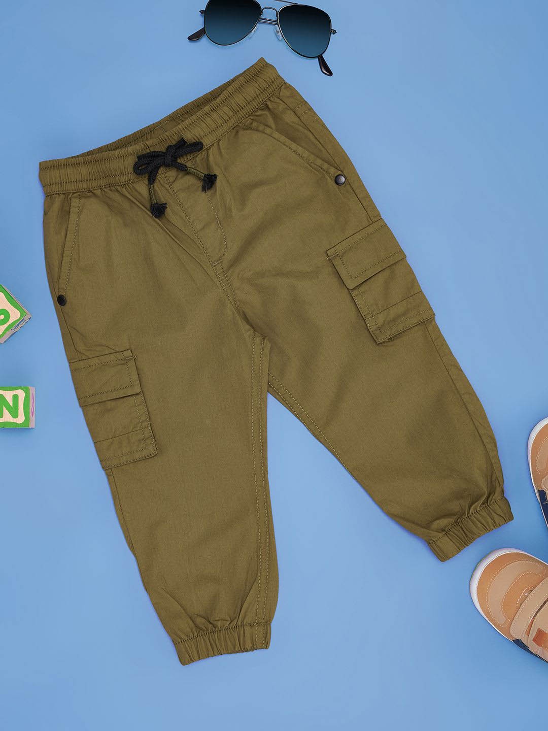 

Pantaloons Baby Boys Pure Cotton Joggers Trousers, Olive