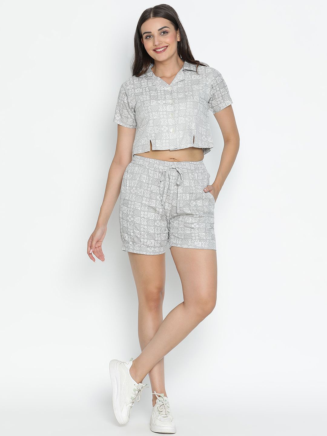 

DRAAX Fashions Printed Shirt With Shorts Co-Ords, Grey