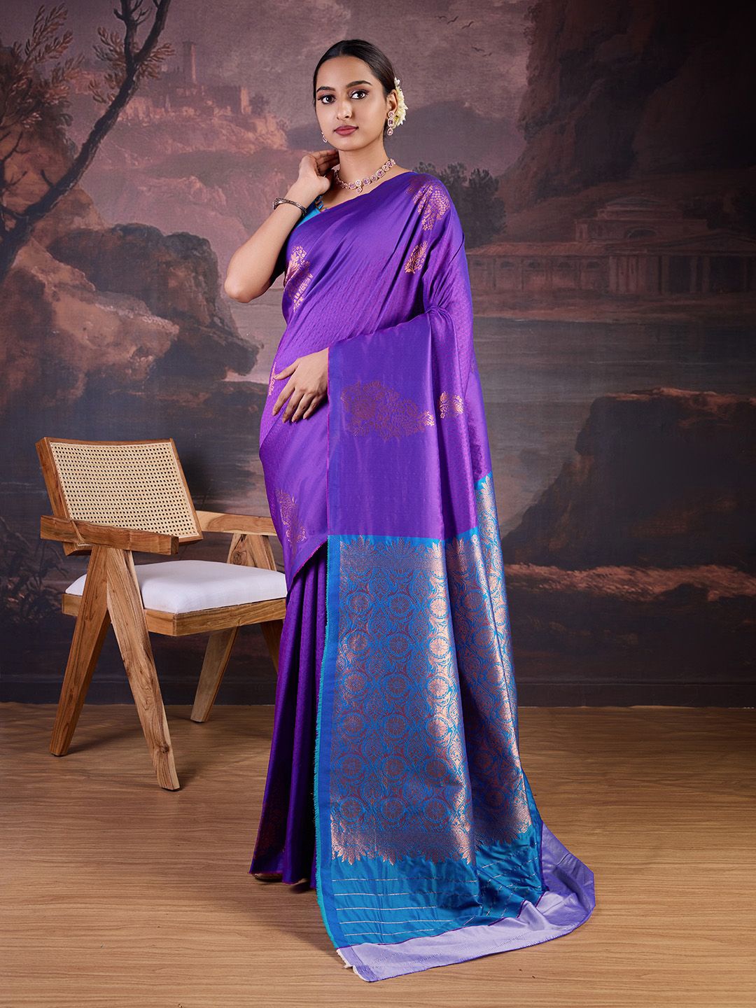 

House of Pataudi Woven Design Paisley Sarees, Magenta