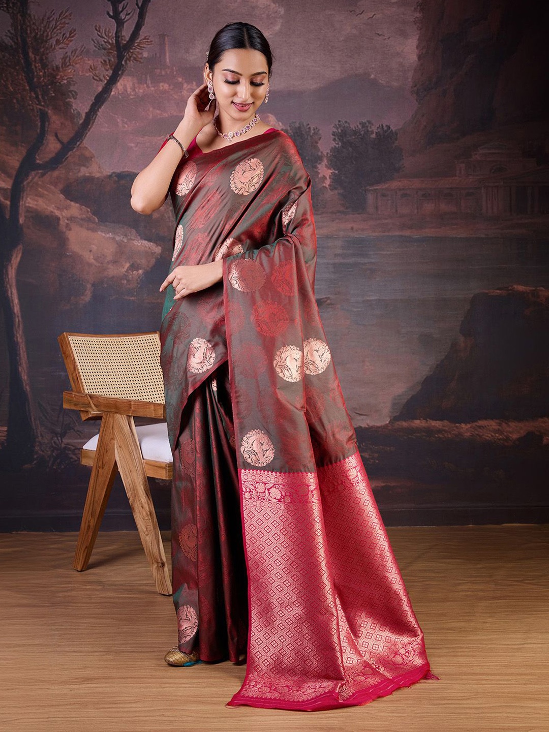 

House of Pataudi Woven Design Banarasi Saree, Green