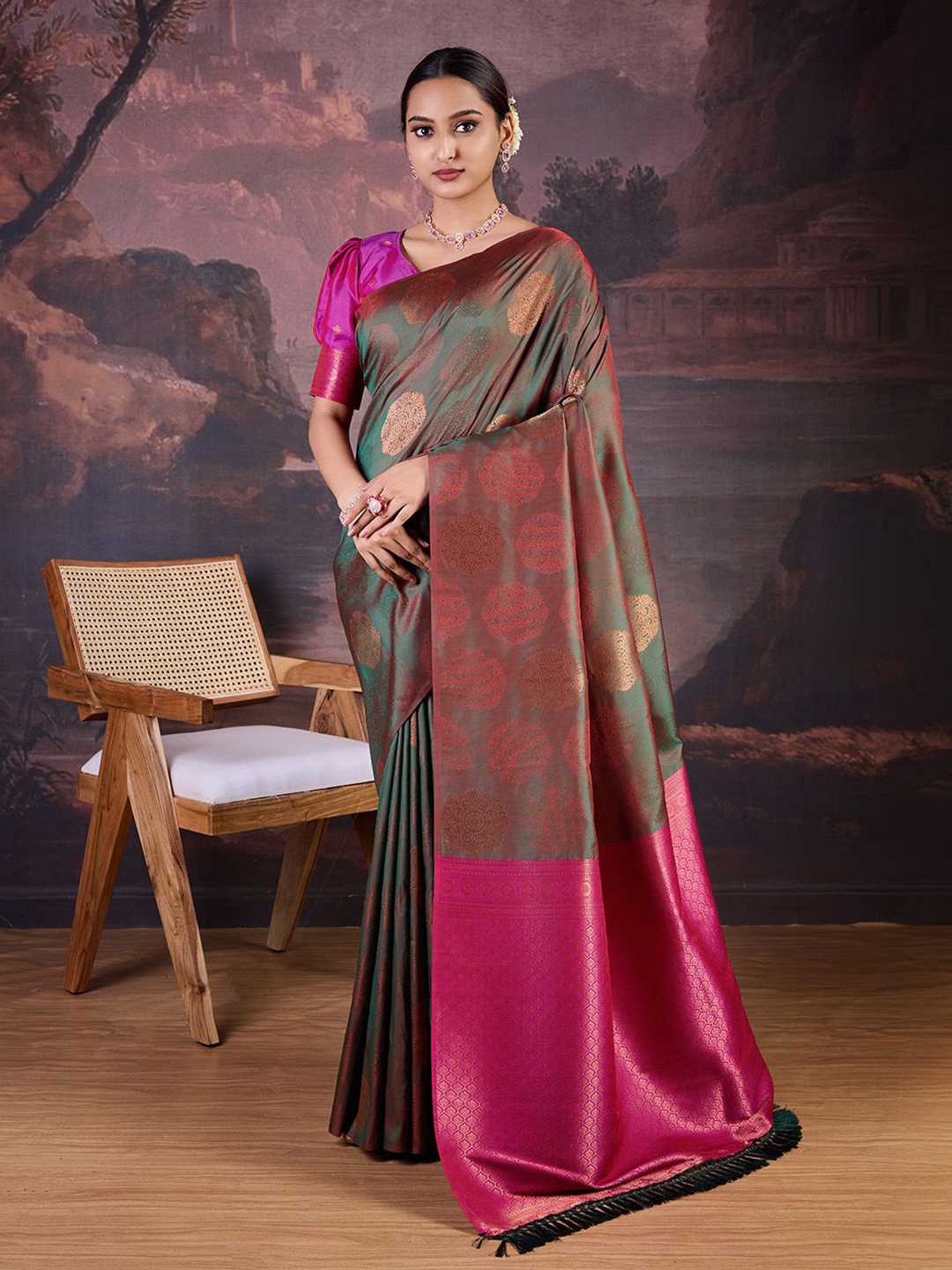 

House of Pataudi Woven Design Banarasi Saree, Green