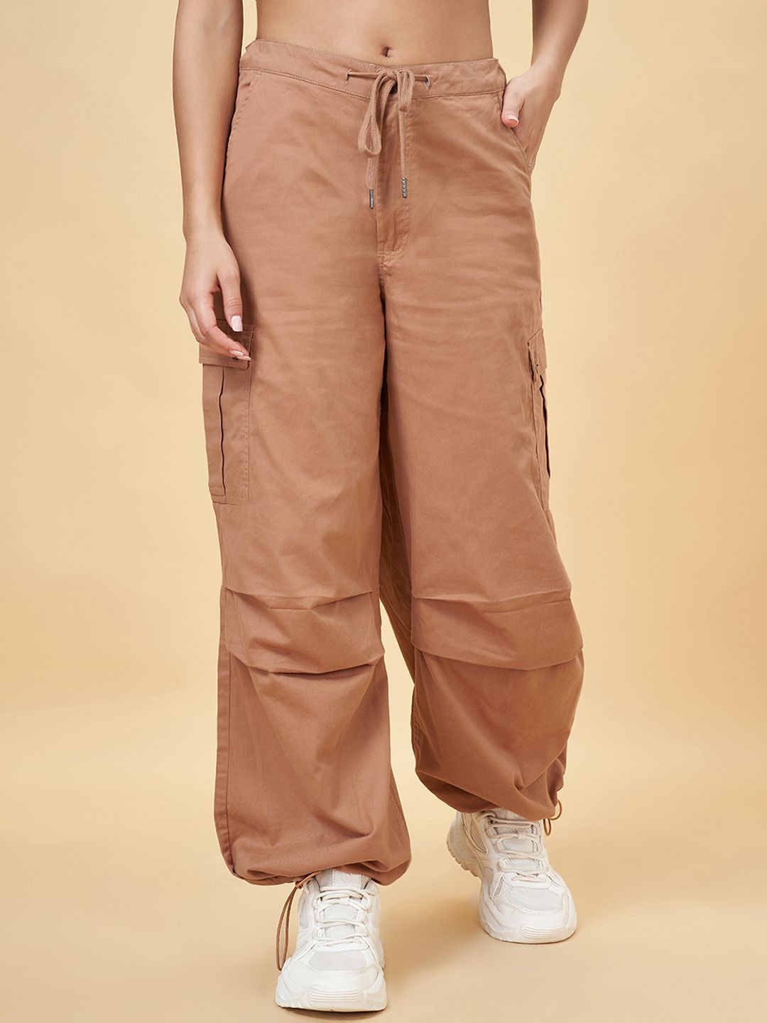 

SF JEANS by Pantaloons Women High-Rise Cotton Cargos Trouser, Brown