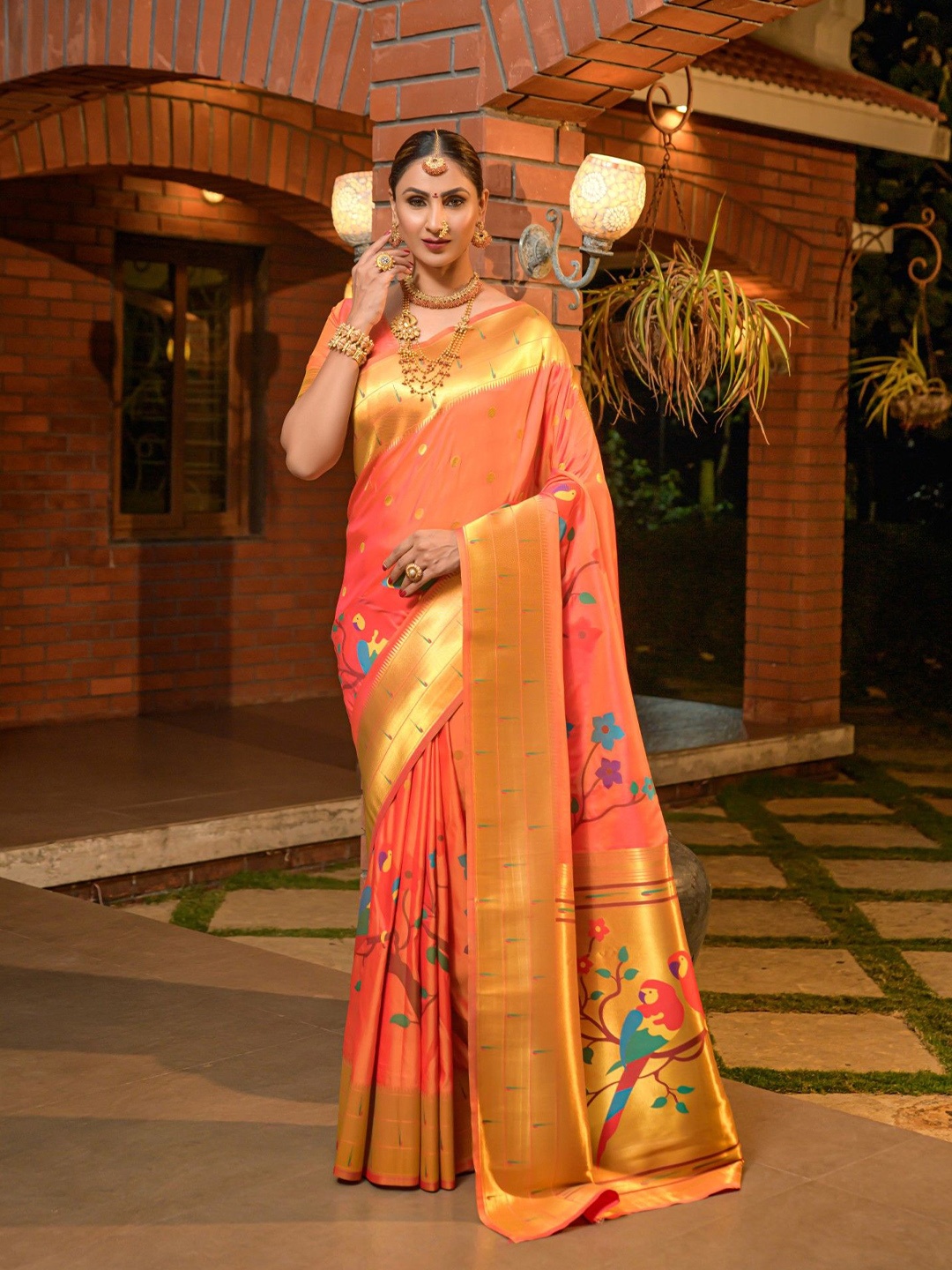 

LeeliPeeri Designer Woven Design Zari Paithani Saree, Orange