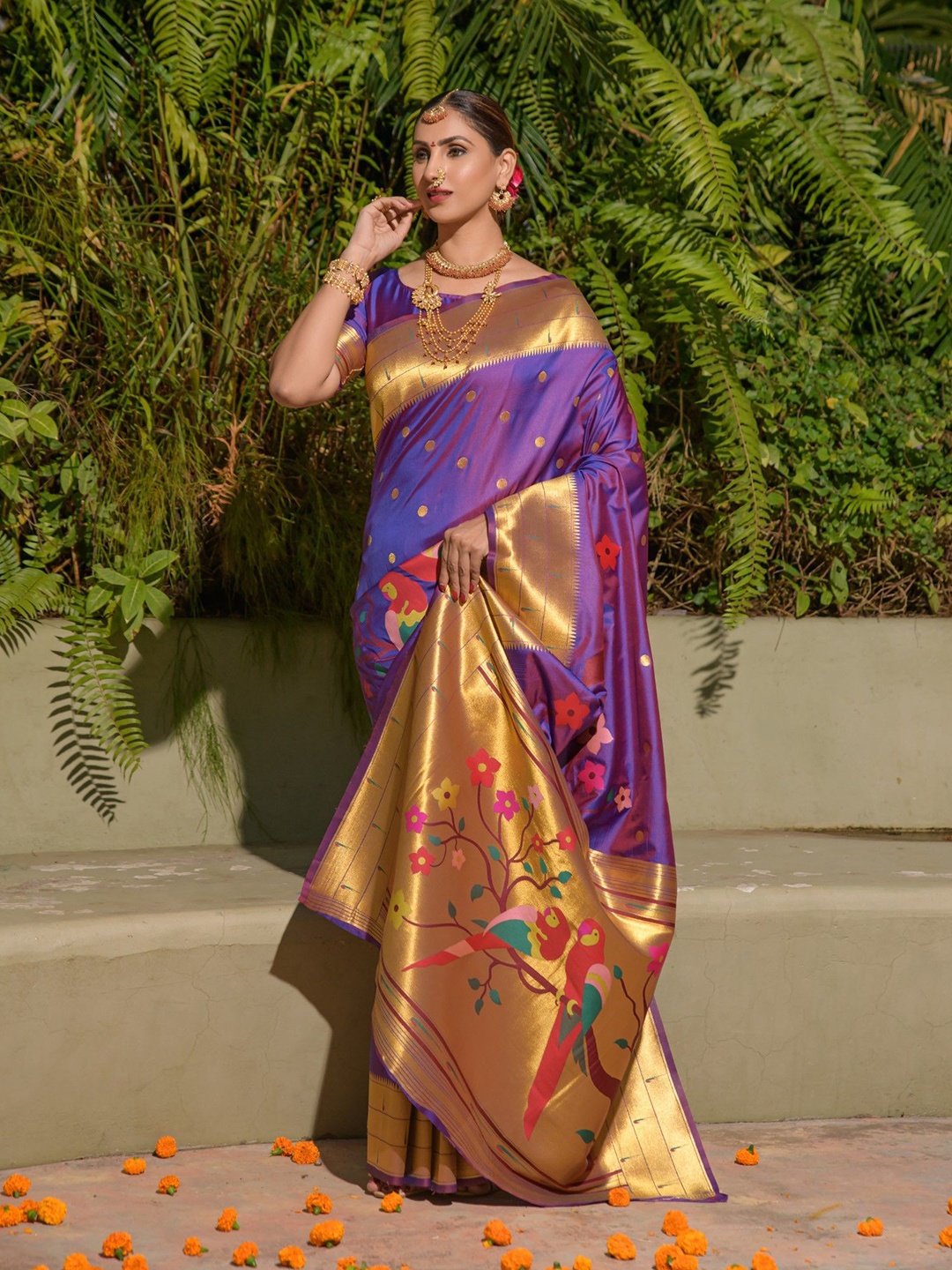 

LeeliPeeri Designer Woven Design Zari Paithani Saree, Violet