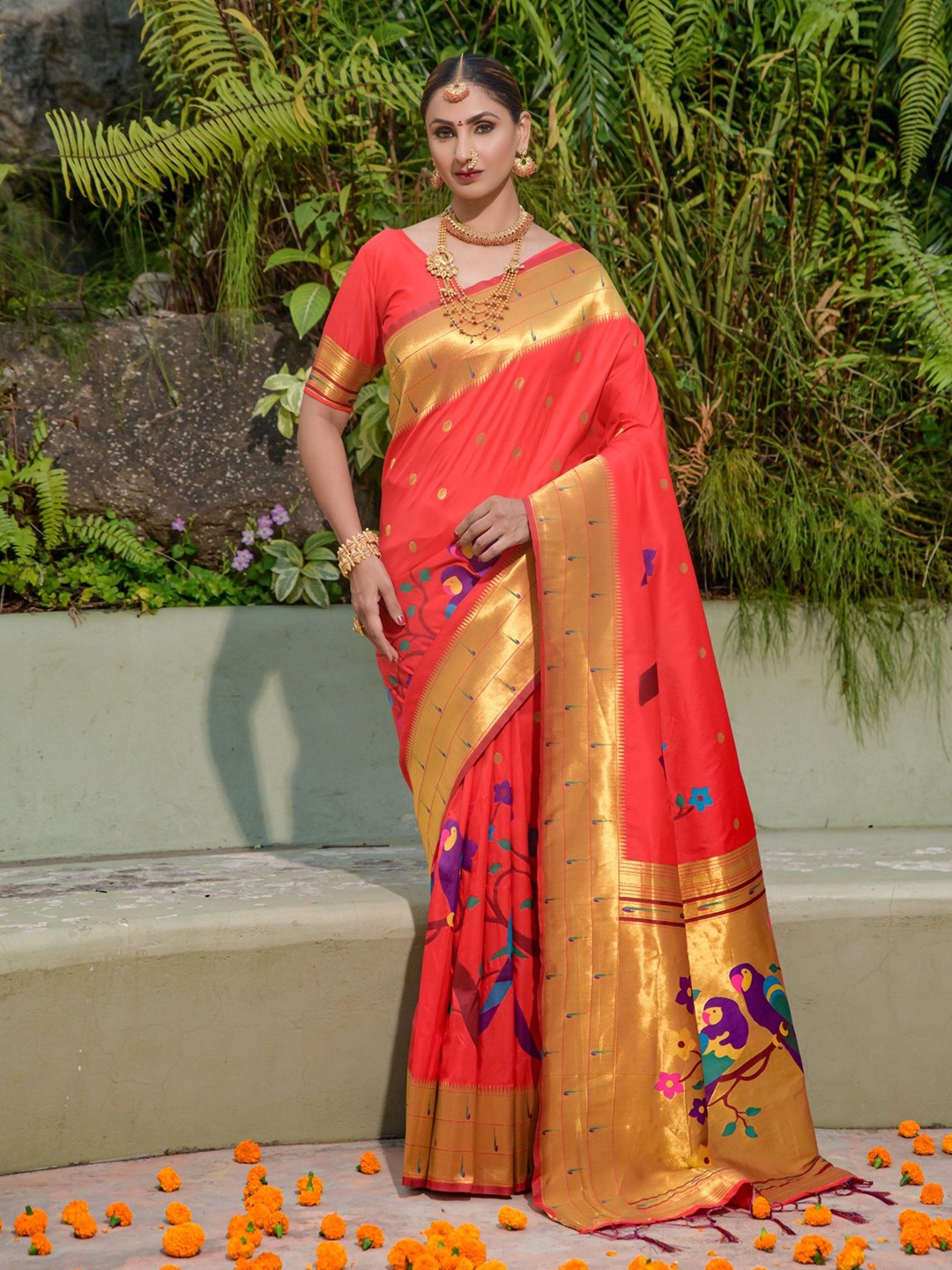 

LeeliPeeri Designer Ethnic Motifs Woven Design Zari Paithani Saree, Peach