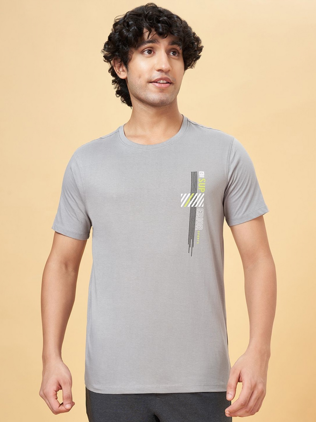 

Ajile by Pantaloons Men Floral Extended Sleeves Pockets Slim Fit T-shirt, Grey