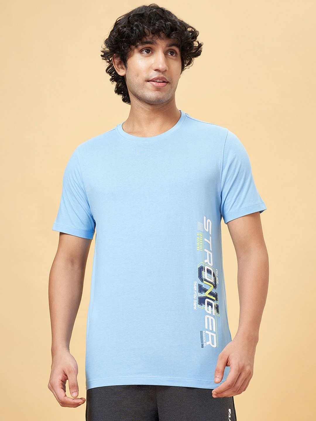 Ajile by Pantaloons Men Printed V-Neck Cotton Slim Fit Tshirt, Blue