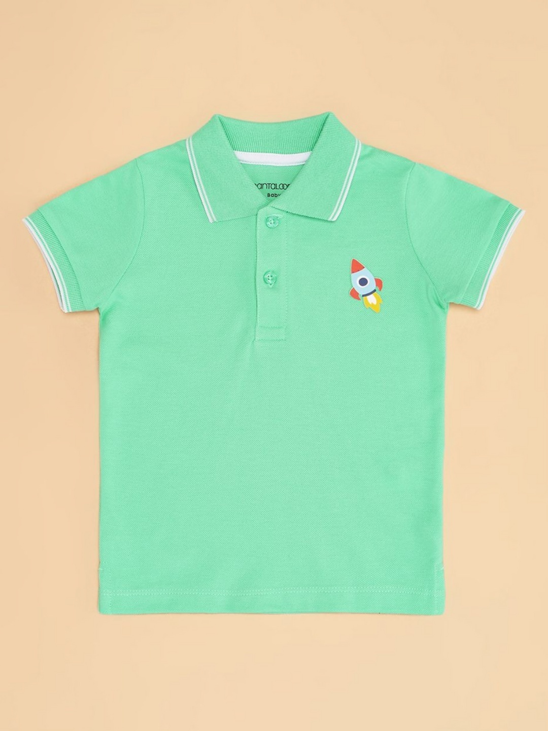 

Pantaloons Baby Boys Polo Collar Applique T-shirt, Green