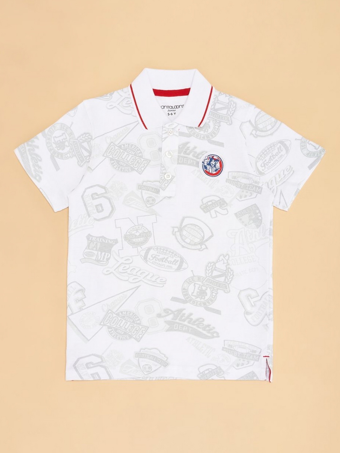 

Pantaloons Junior Boys Printed PoloCollar Cotton Tshirt, Off white