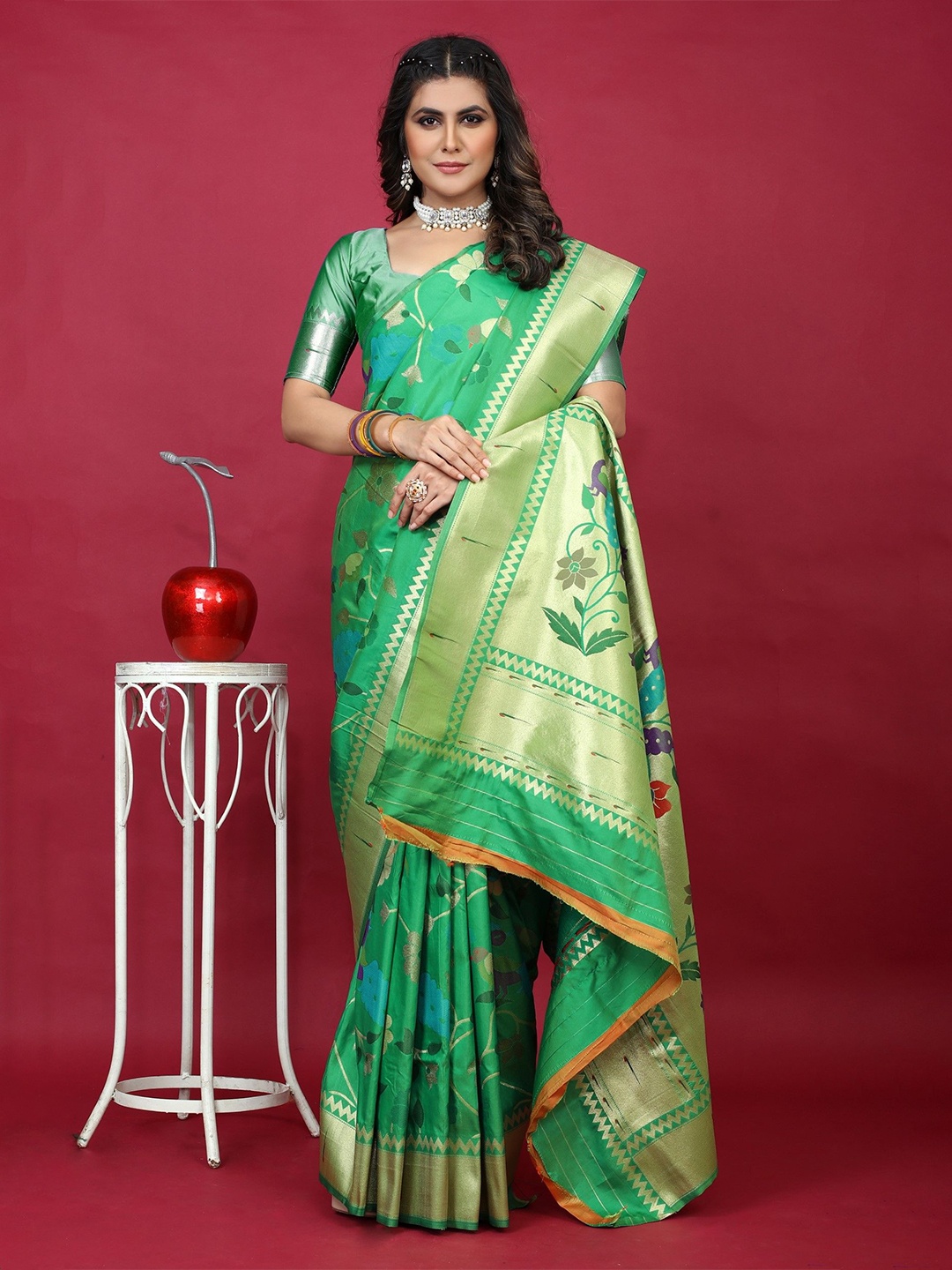 

LeeliPeeri Designer Woven Design Zari Paithani Saree, Green