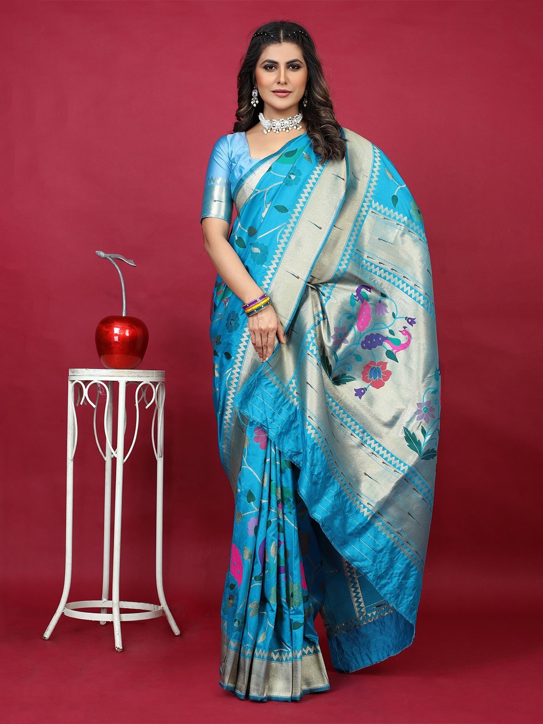 

LeeliPeeri Designer Woven Design Zari Paithani Saree, Blue