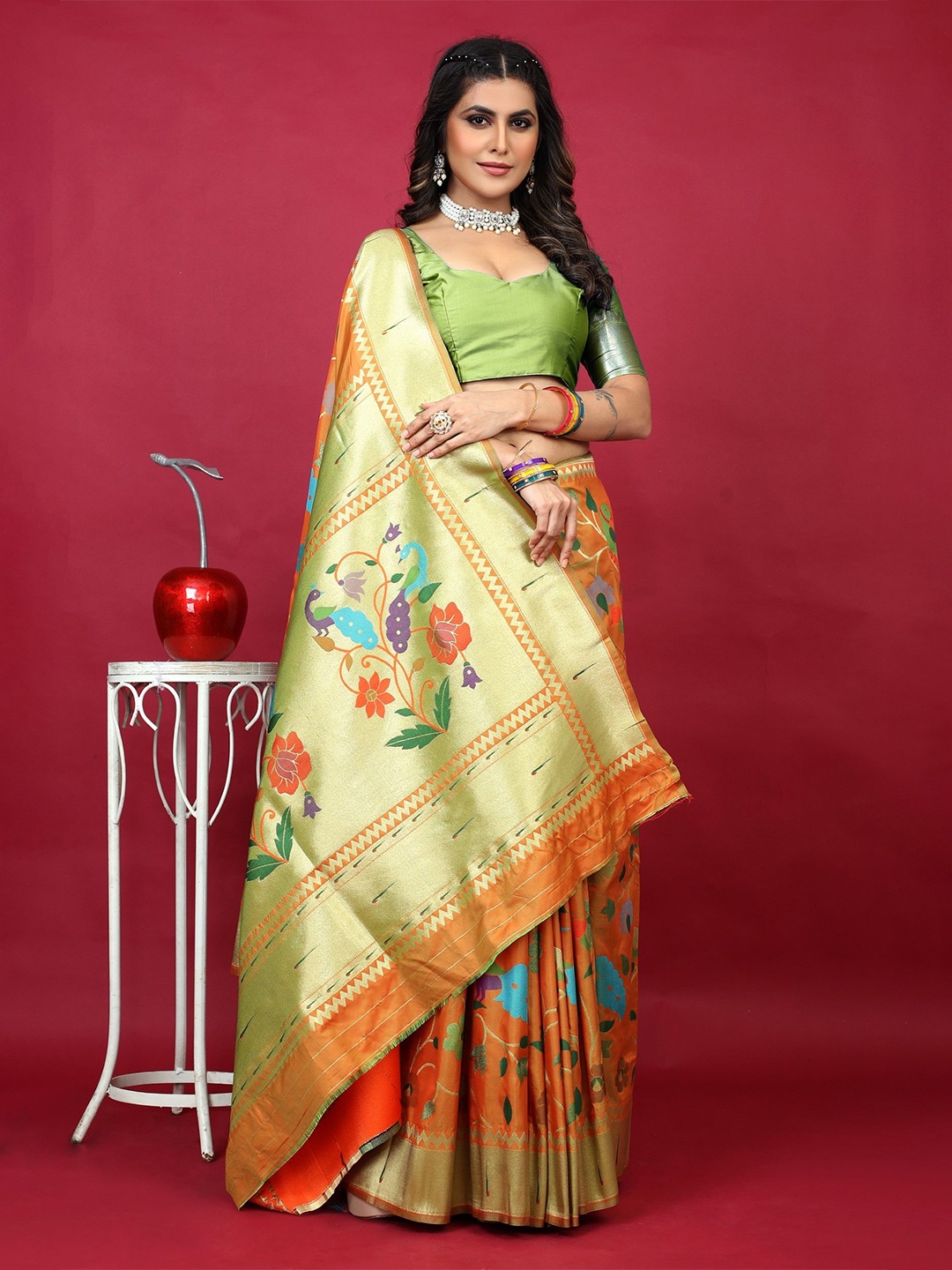 

LeeliPeeri Designer Woven Design Zari Paithani Saree, Orange