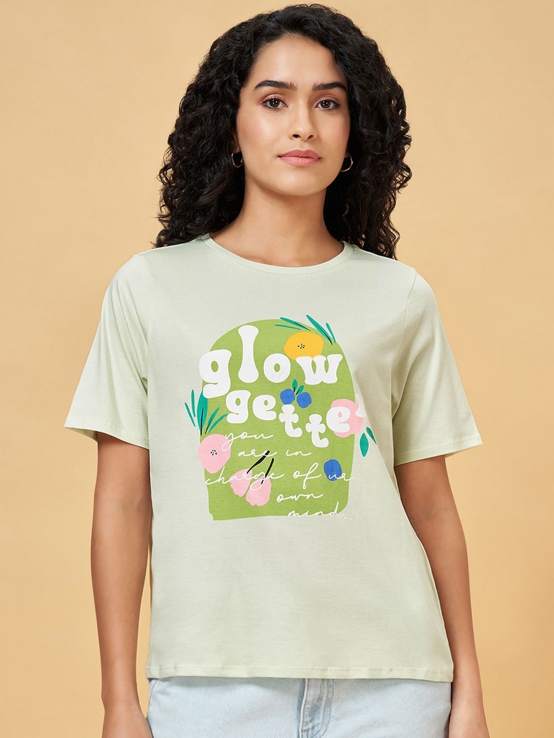 

People Women Printed Pockets T-shirt, Green