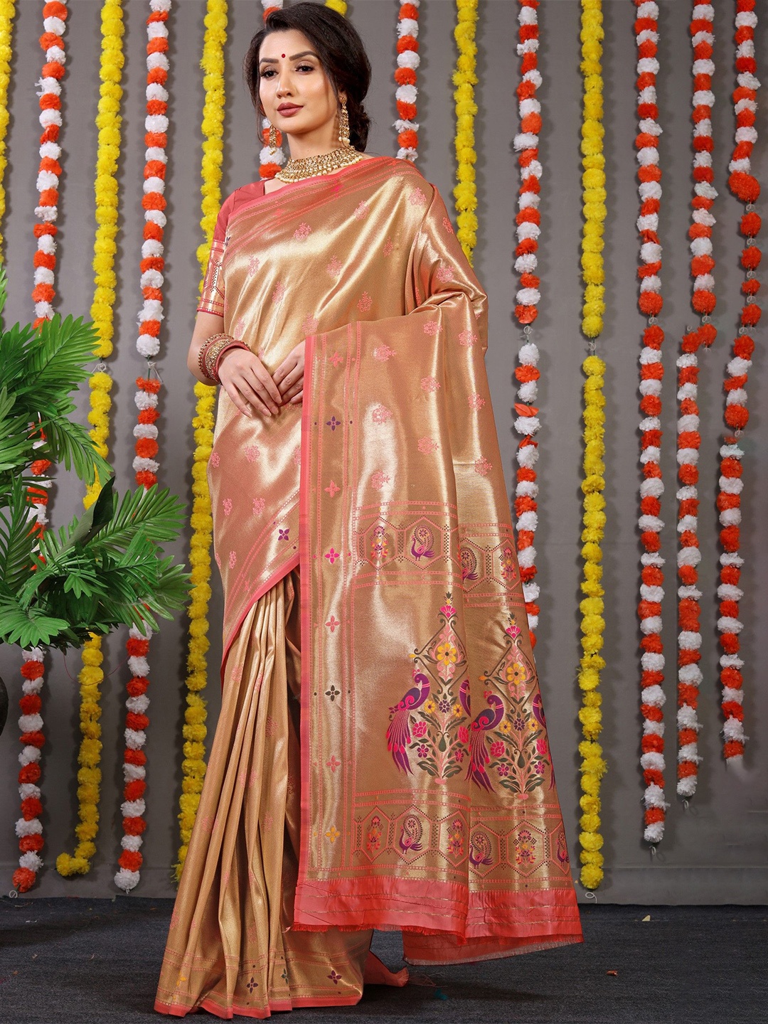 

LeeliPeeri Designer Woven Design Zari Paithani Saree, Peach