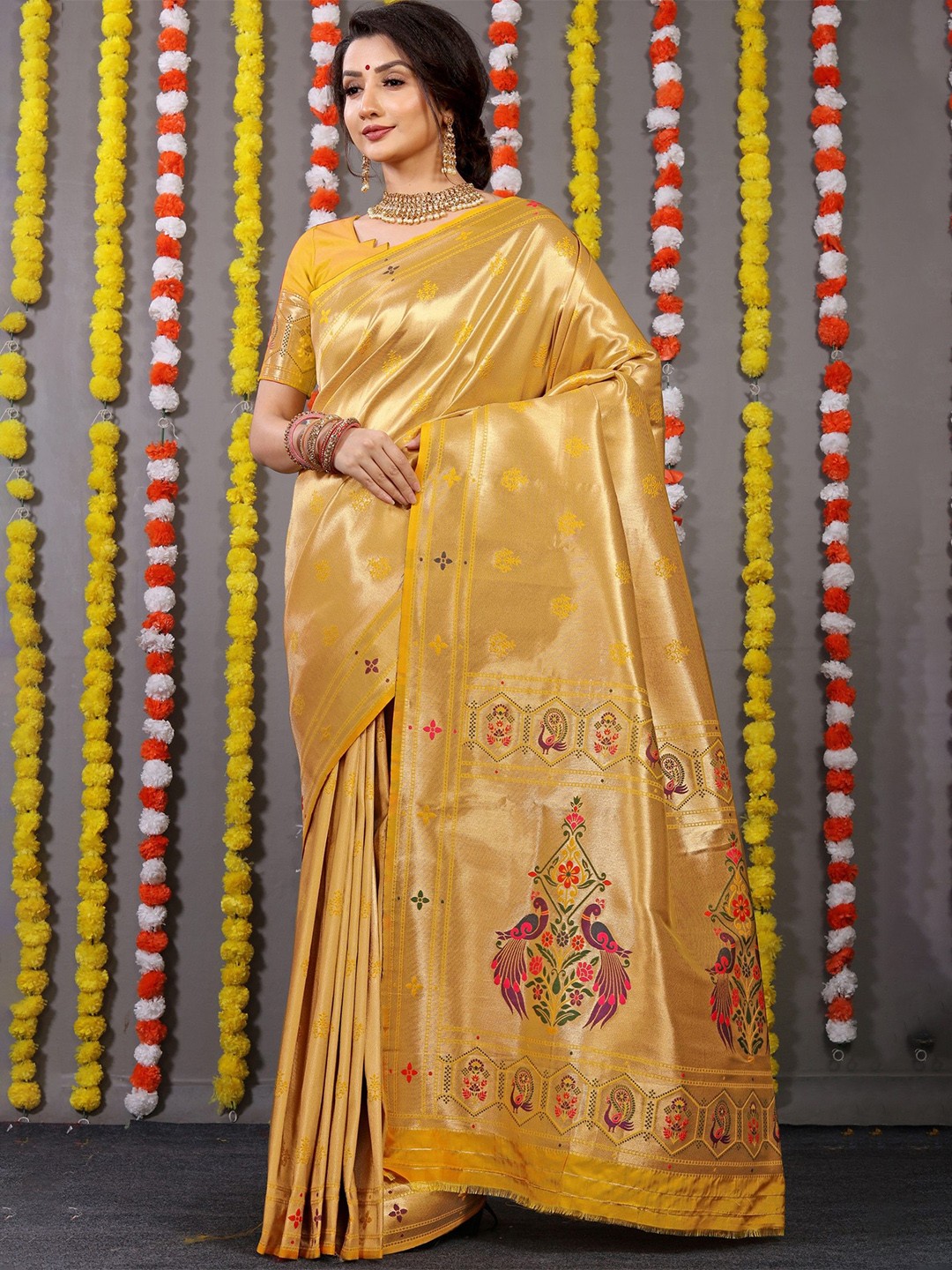 

LeeliPeeri Designer Ethnic Motifs Woven Design Zari Paithani Saree, Yellow