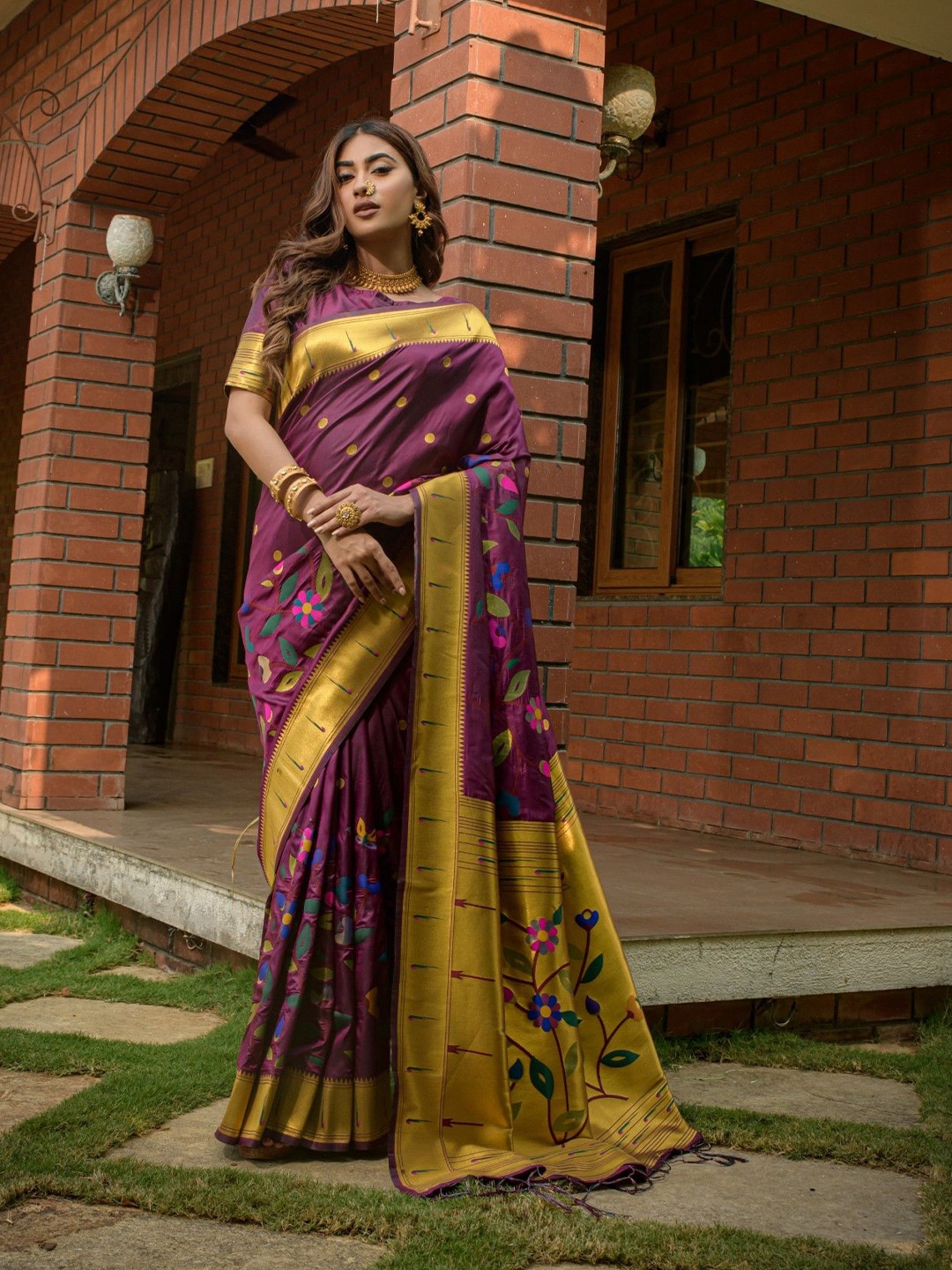 

LeeliPeeri Designer Ethnic Motifs Woven Design Zari Paithani Saree, Purple