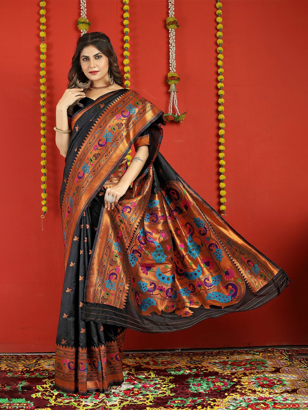 

LeeliPeeri Designer Woven Design Zari Paithani Saree, Black