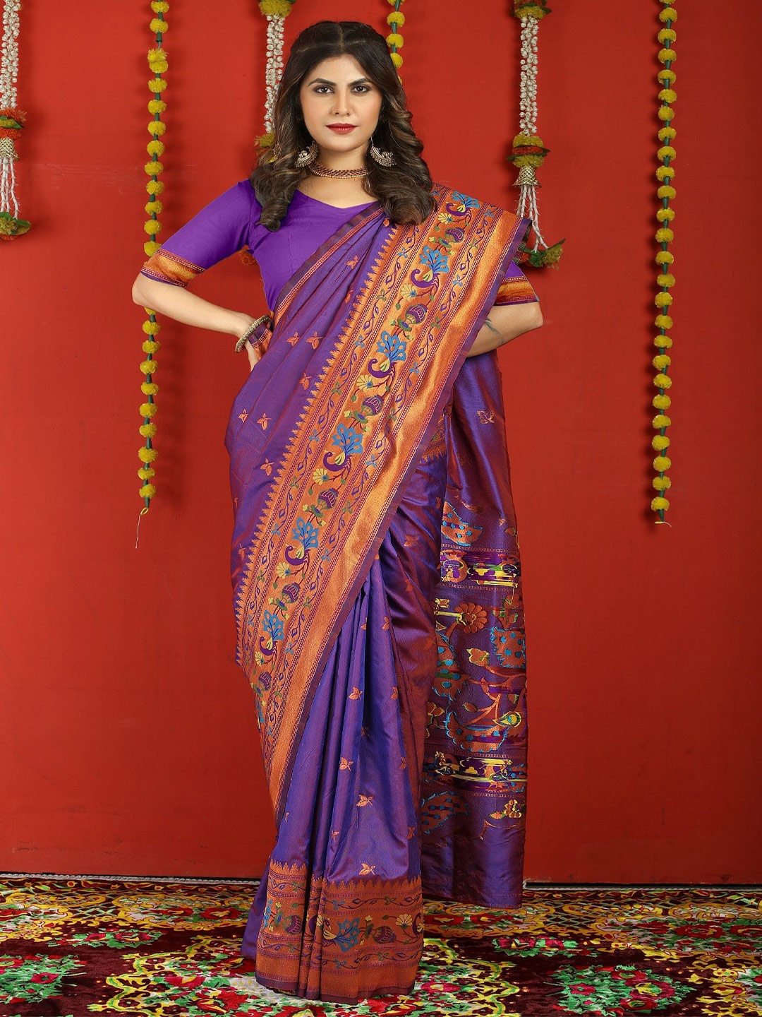 

LeeliPeeri Designer Woven Design Zari Paithani Saree, Violet