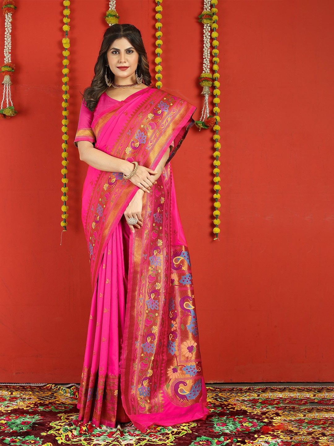 

LeeliPeeri Designer Woven Design Zari Paithani Saree, Pink