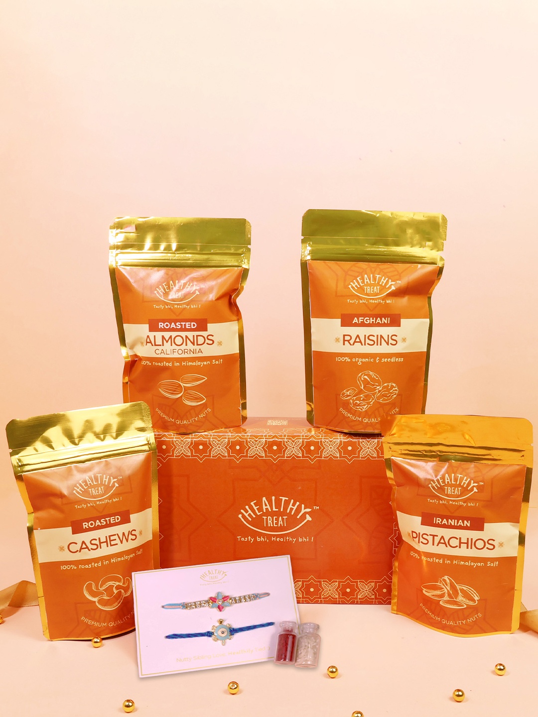 

Healthy Treat Premium Dry Fruit Rakhi Gift Hamper, Orange